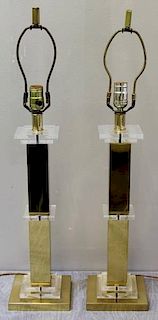 Midcentury Pair of Brass and Lucite Table Lamps.
