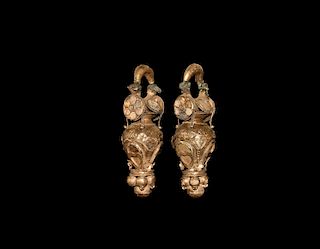 Parthian Large Gold Earrings with Rosettes