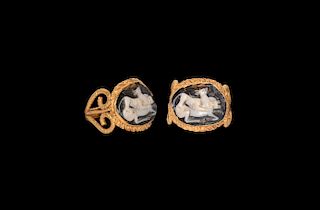 Roman Gold Ring with Lion and Antelope Cameo