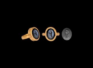 Roman Gold Ring with Theseus Intaglio Gemstone