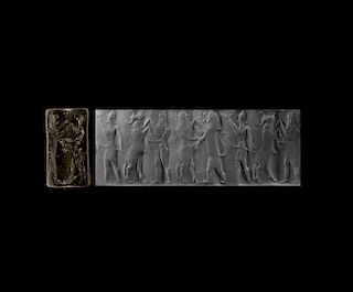 Western Asiatic Old Akkadian Cylinder Seal with Two Contest Scenes