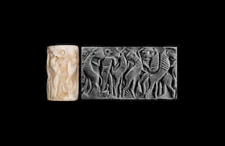 Western Asiatic Mesopotamian Cylinder Seal with Contest Scene