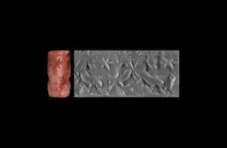 Western Asiatic Pink Quartz Cylinder Seal with Quadrupeds