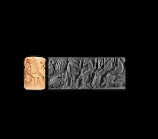Western Asiatic Cylinder Seal with Hero and Animals