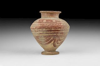 Western Asiatic Jar with Red Linear Design