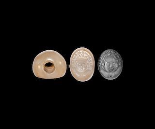 Western Asiatic Sassanian Inscribed Stamp Seal with Lion's Head