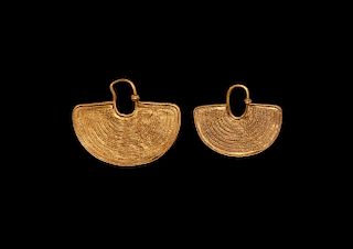 Western Asiatic South Arabian Gold Earring Pair