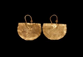 Western Asiatic South Arabian Gold Earring Pair