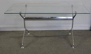 Unusual Midcentury Polished Steel and Glass Table.
