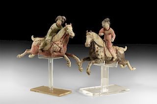 Chinese Tang Polo Player Figurine Pair