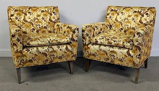 Midcentury Pair of Armchairs with Vintage Fabric.