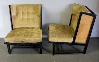 Modern Dunbar Style Lounge Chairs with Cane Sides.