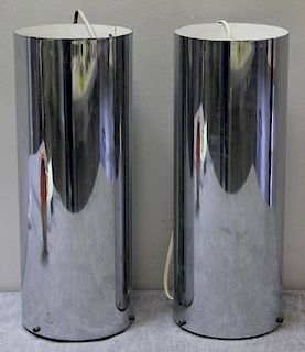 Pair of Midcentury Chrome Can Lamps.