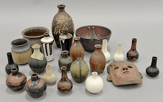 Group of twenty-two pottery/stoneware to include three Drymen glazed vases, bowl with triangle mark, white with brown drip glaze vas...