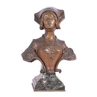 Bronze Young Woman in Medieval Costume. Piquemal, 19th/