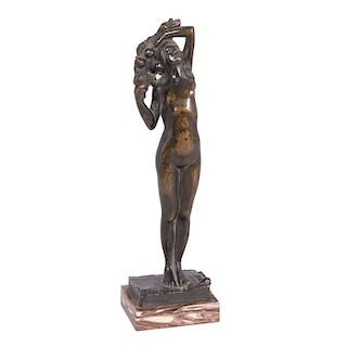 Bronze Female Nude on Marble Base.
