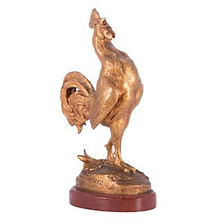 Gilt French Bronze Rooster on Rouge Marble Base.