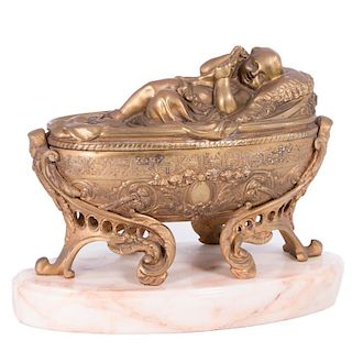 Gilt Bronze Jewlery Box in the form of a Sleeping Baby.
