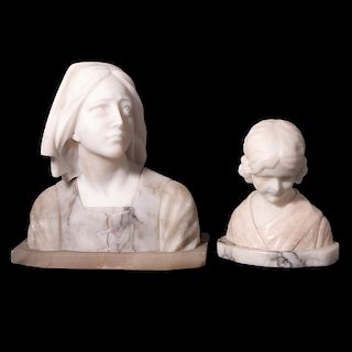 Two Marble and Alabaster Carved Female Busts, 19th C.