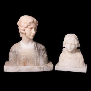 Two Carved Marble Busts of Young Women.