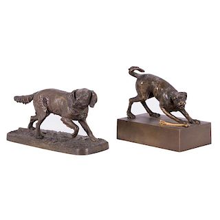 2 Bronze Dogs Mounted on Bases.