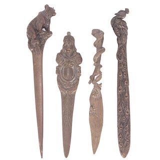4 Brass Figural Letter Openers.