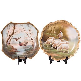 Two Limoges Large Plates with Hand Painted Scenes of An