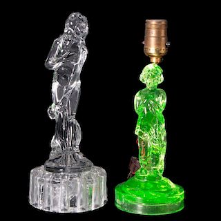 Green Depression Glass Figure of a Young Girl along wit