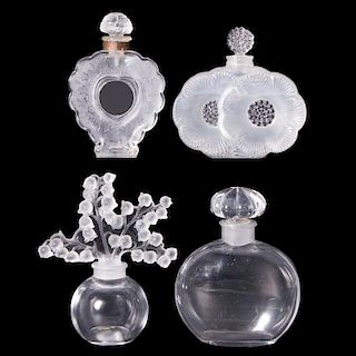 Three Lalique Perfume Bottles and One Puiforcat Perfume