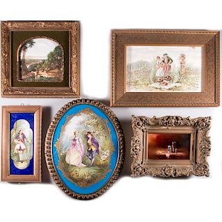 Five framed porcelain plaques.