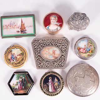 Collection of Six Sterling and Enamel Compacts and Thre