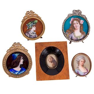 Five Enamel Portrait Miniatures on Copper. 19th and 20t