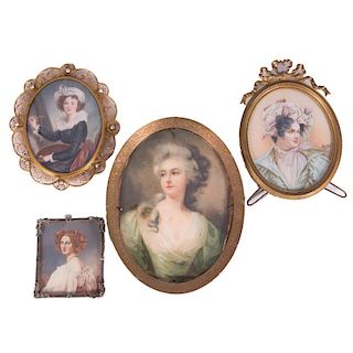 Four Miniature Portraits of Women, European.