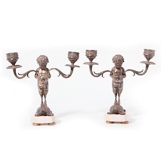 Pair of Silver Plate on Bronze Candle Holders.