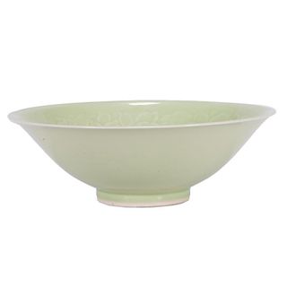 Celadon Bowl with Raised Leaves. Asian