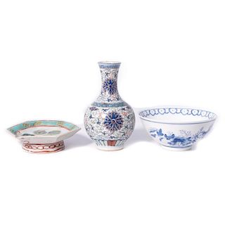 Three Chinese Porcelains, Vase, Bowl, Tazza