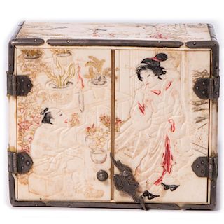 Japanese Miniature Carved and Lacquered Cabinet. 19th. 