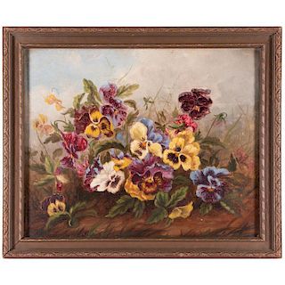 Painting of flowers in a field.