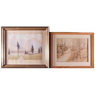 Two watercolor landscapes.