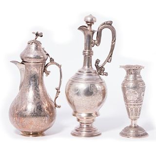 Mixed Silver Lot, Persian Vase, Oil Pitcher, Persian Co