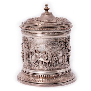 Tobacco Jar, silver plate on Copper, French.