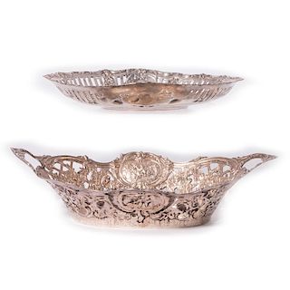 Two Silver Repousse' Oval Bowls.