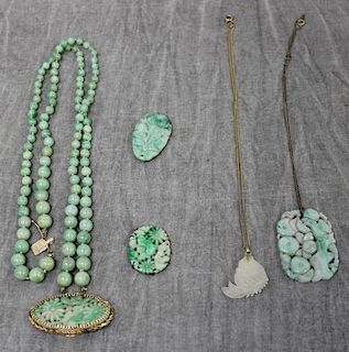 JEWELRY. 5 Assorted Pieces of Carved Jade.