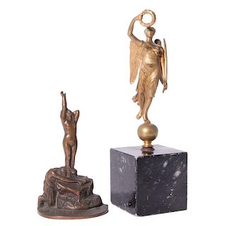 Classical Brass Figure and Bronze Figural Group