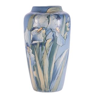 Blue Weller Vase of Iris' signed Pillsbury.