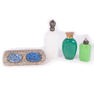 Three Scent Bottles and Asian Silver with Lapis Lazuli 