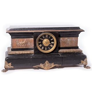 Slate and Bronze Clock, French 19th. Century.