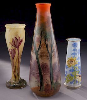 (3) French enamel glass vases,