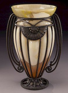 Majorelle metal and glass French vase,