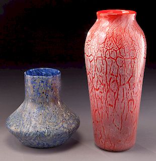 (2) Monart modeled glass vases
